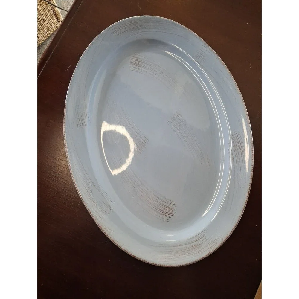 TAG Large Blue Ceramic OVAL Serving Tray Platter 18 